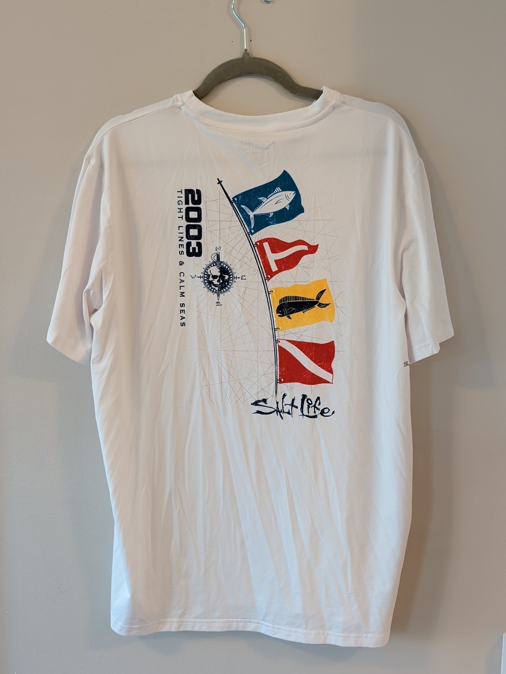 Salt Life White Short Sleeve Tee with Blue, Red & Yellow Nautical Flags